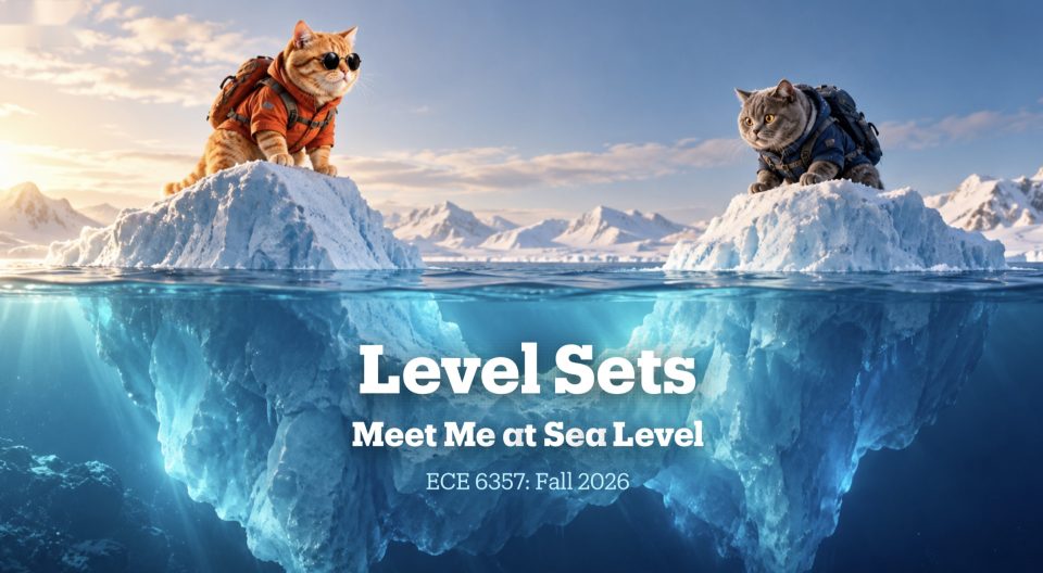 Level Sets title slide: the two cats on two icebergs, most of each hidden under the water.